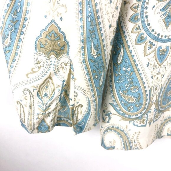 Silk Icon Blouse Women's S Cream Blue Paisley Print 100% Silk Tunic Shirt - Picture 5 of 12